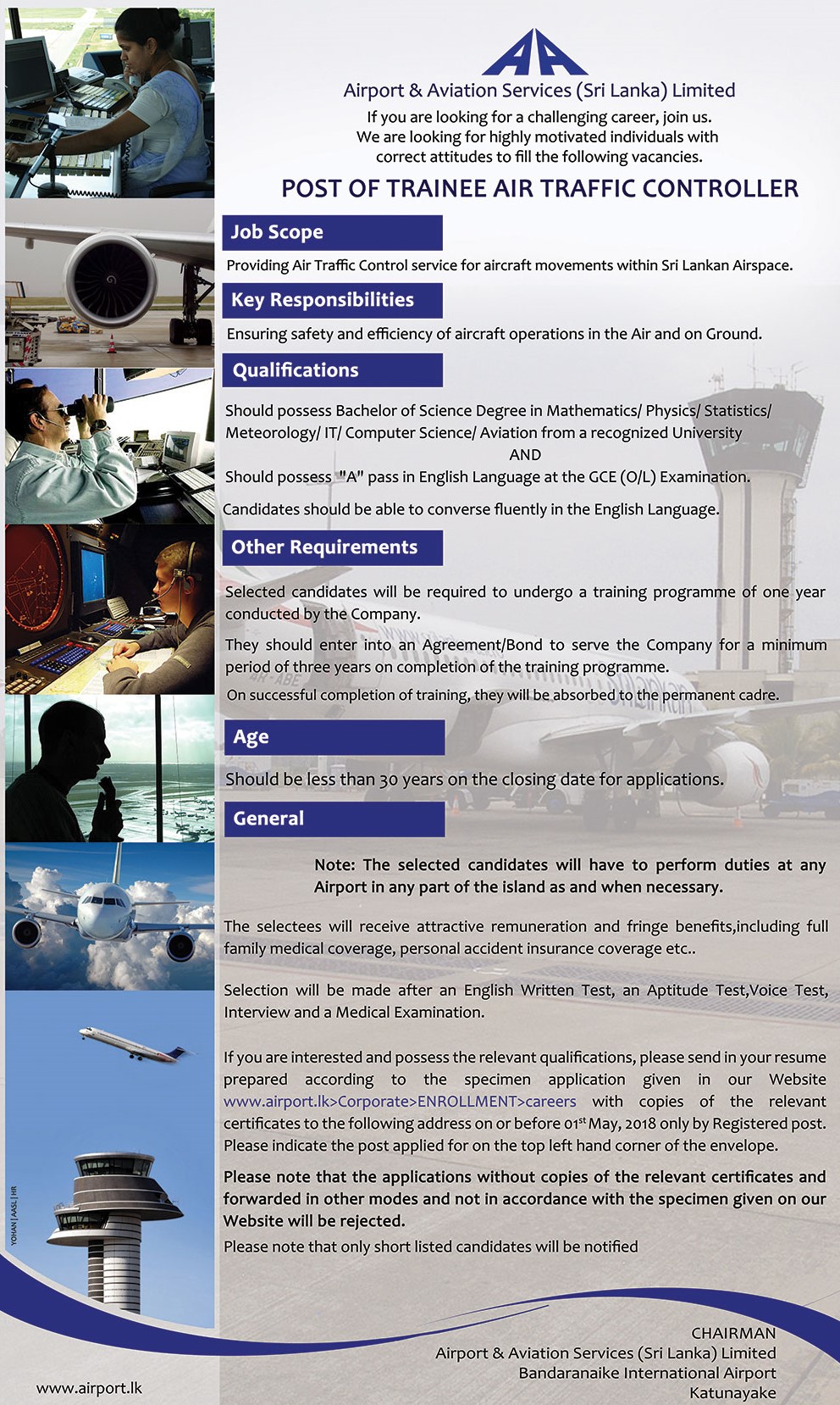 Trainee Air Traffic Controller - Airport & Aviation Services (Sri Lanka) Ltd